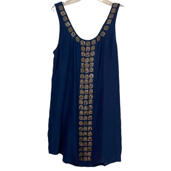 Haute Hippie 100% Silk Blue Dress with Gold Embellishments-Size Small - Picture 1 of 8